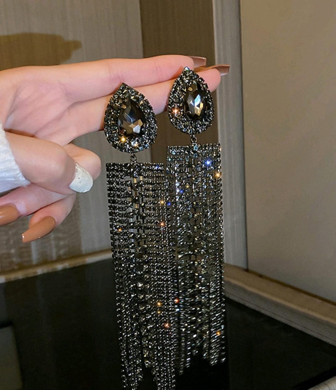 Black Evening Fringe Glam Earrings
