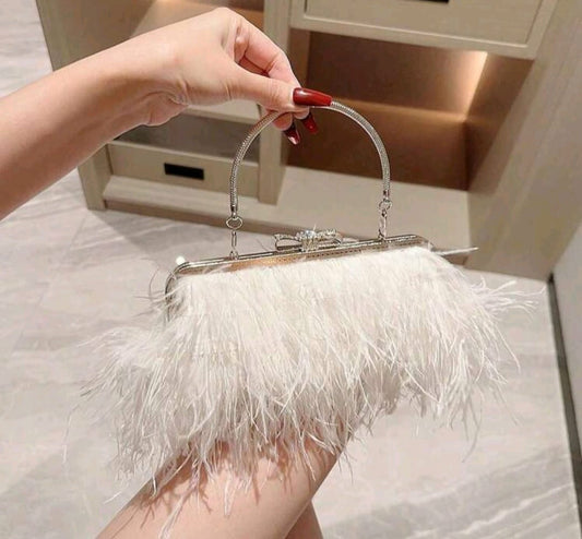 Luxe feather and rhinestone bag