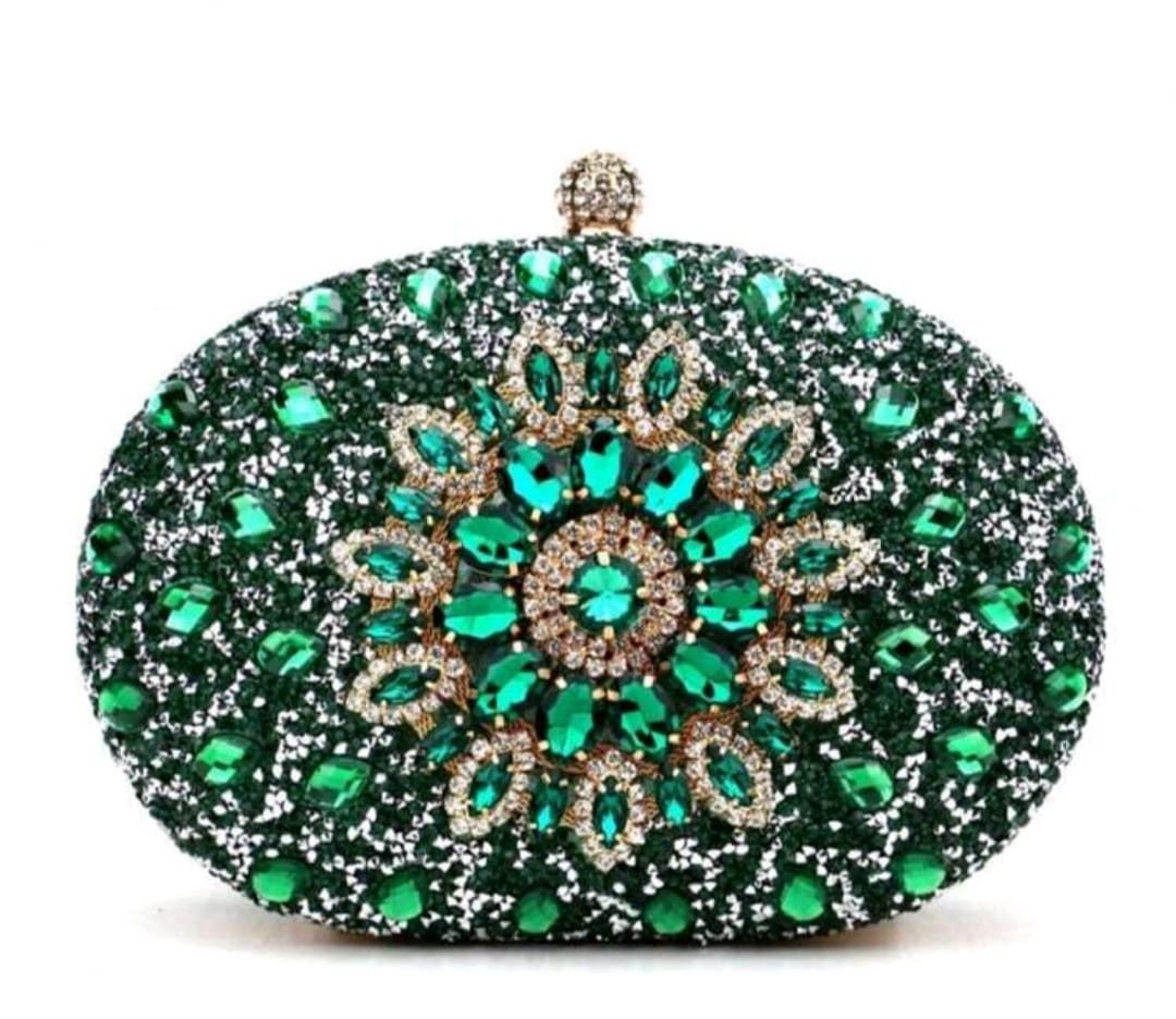 Emerald Green Luxe Rhinestone Clutch- Pre Order