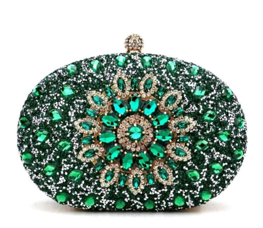 Emerald Green Luxe Rhinestone Clutch- Pre Order