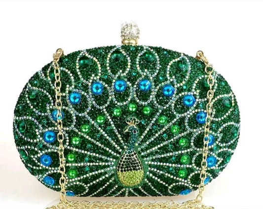 Peacock Luxe clutch with gold chain - Pre Order