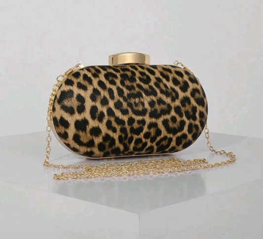 Leopard Print clutch with gold chain