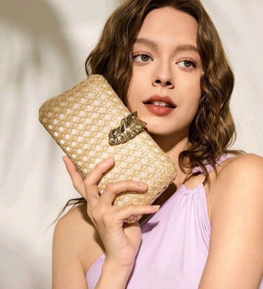 Rattan Clutch with Gold Detail