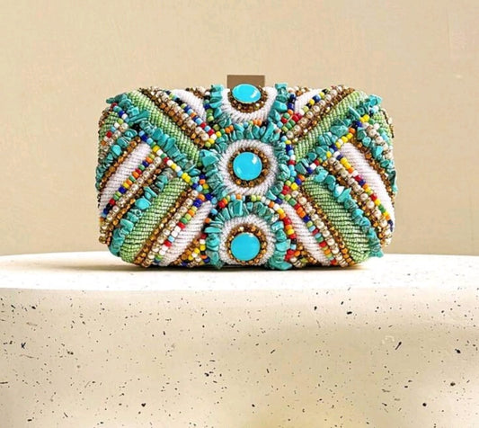 Turquoise Beaded Clutch