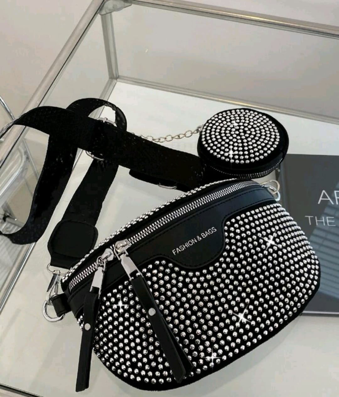 Black And Silver Sparkle Stud Crossbody Bag