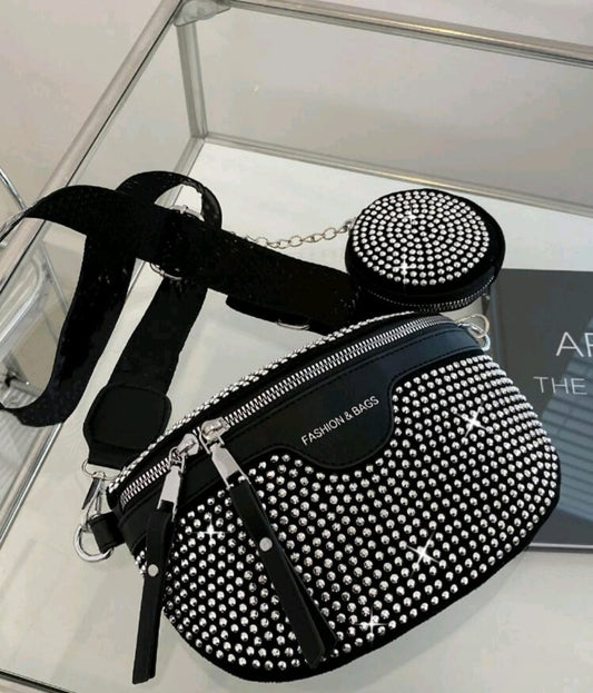 Black And Silver Sparkle Stud Crossbody Bag