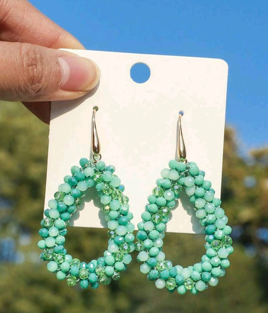 Aqua Beaded Droplet Earrings - Pre Order