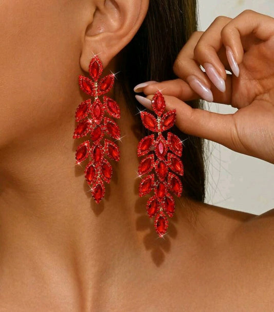 Red Luxe Leaves Diamond Earrings