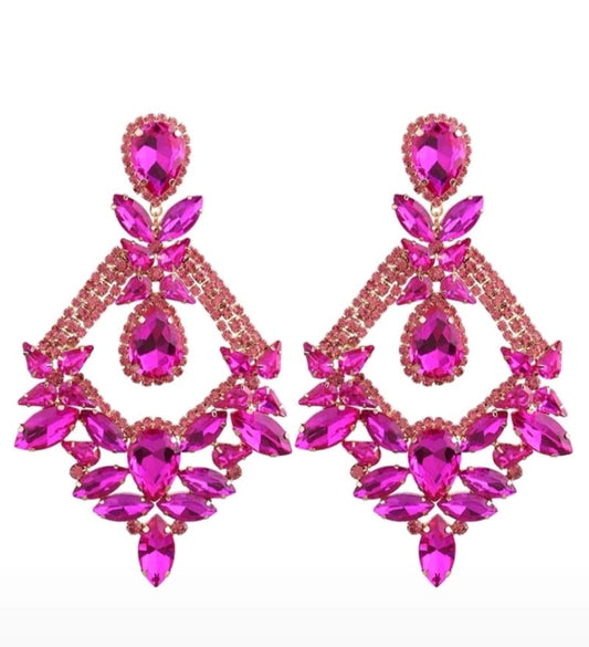 Cerise Pink Luxe Rhinestone Earrings