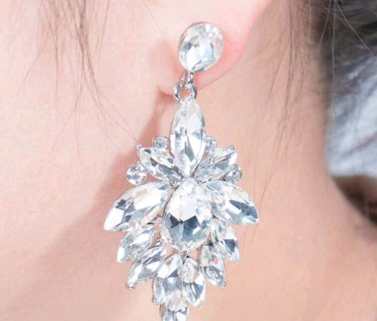 Silver Drop Rhinestone Earrings